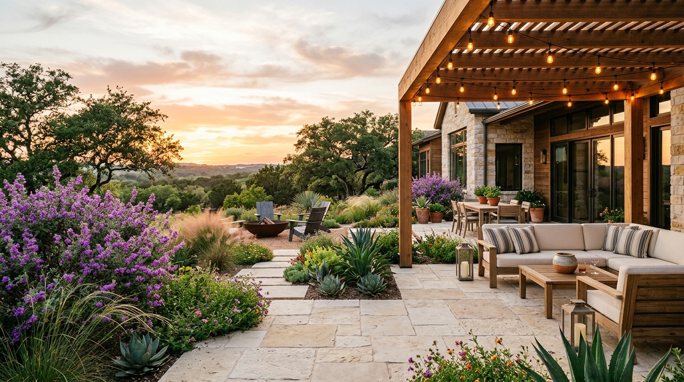 Beautifully landscaped Austin Texas backyard by GreenScape Austin