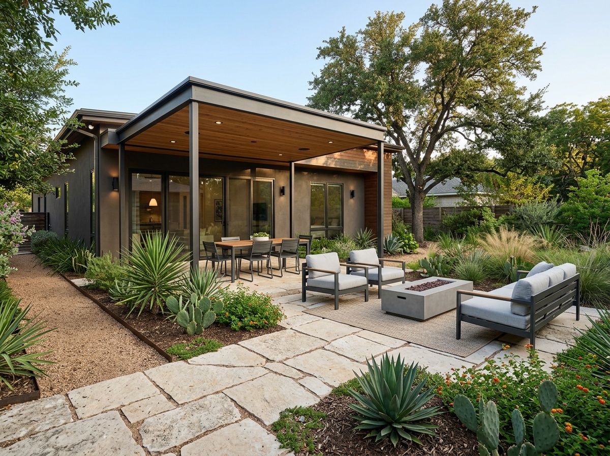 Modern backyard patio design with stone pavers in South Austin